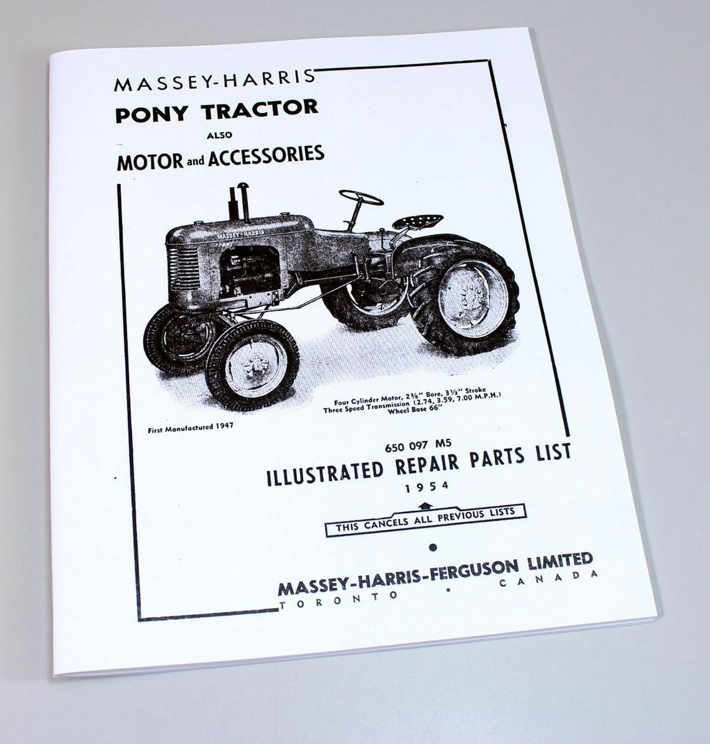 MASSEY HARRIS Pony Tractor Repair Part Acc List Manual 