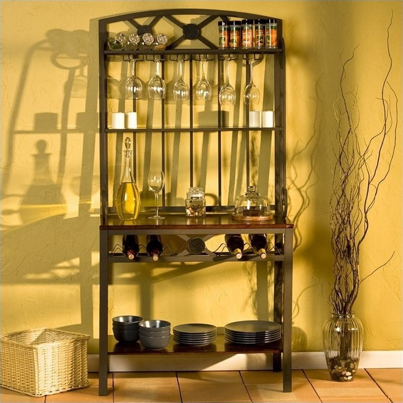 Southern Enterprises Decorative Bakers Rack with Wine Storage Walmart