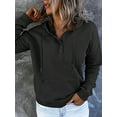 thumbnail image 2 of Amoretu Women Long Sleeve Hoodies Button up Hooded Shirt Solid Color, Black XL, 2 of 5