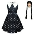 thumbnail image 1 of Ensemble de Robe de Costume Wednesday Addams pour Filles, Robe d'Uniforme Noire de la Famille Addams pour Fête de Cosplay d'Halloween, 1 of 6