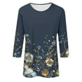 thumbnail image 5 of CYMMPU Women's Crewneck Floral Printed 3/4 Length Sleeve Swing Shirts Summer Fall Business Work Blouses Basic Tees Tunic Tops Vintage 2025 Clothes Multicolor S, 5 of 5