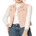 thumbnail image 1 of Allegra K Women‘s Washed Chest Flap Pockets Single Breasted Denim Vest Jacket, 1 of 6