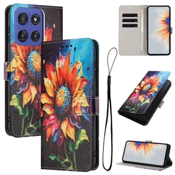 Leather Wallet Folio Case for Motorola Moto G Stylus 5G 2025 6.7 inch Embossed Painted Butterflys Flowers Pattern with Card Holder Wristband Magnetic Clasp Kickstand Cover