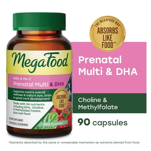 MegaFood Baby & Me 2™️ Prenatal Multivitamin & DHA, Choline, Methylfolate, Iron-30 servings