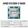 thumbnail image 4 of Procesador AMD Ryzen 5 9600 nuevo, 5,2 GHz, 6 núcleos, 12 subprocesos, 38 MB de caché, 4 nm TDP, 65 W, socket AM5, para juegos, sin paquete, 4 of 4