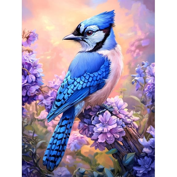 5D Blue Jay Blue Bird Flowers Diamond Art 12x16 Inch Full Drill Diamond Painting Kits for Adults & Beginners - DIY Art Crafts for Relaxation and Home Wall Decor 55A
