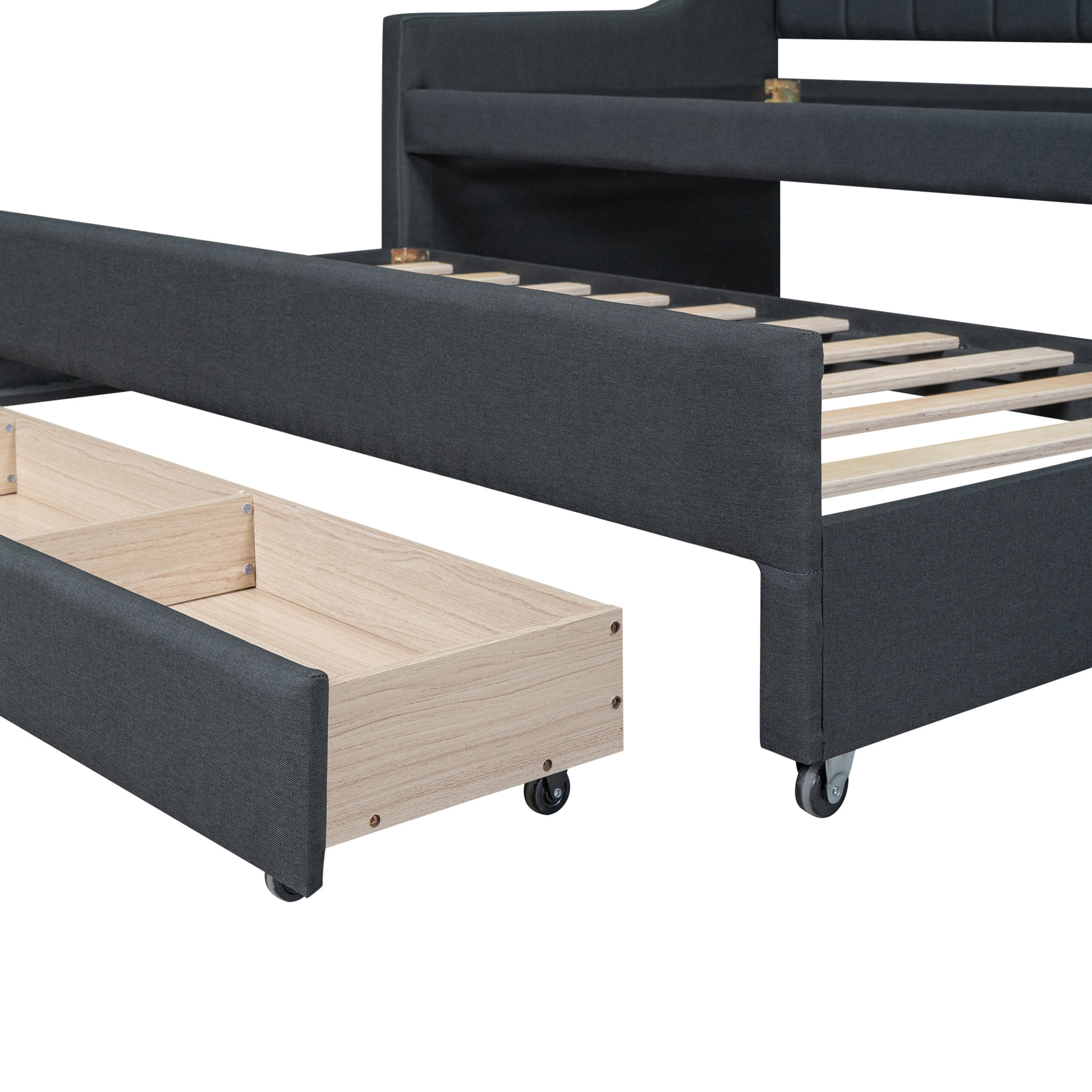 Noble House Norwick Twin Linen-Blend Upholstered Daybed with Trundle and Storage Drawers, Gray