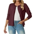 thumbnail image 2 of UVEASISHA Women's Bolero Shrug Long Sleeve Cropped Cardigan Open Front Casual Elegant Jacket for Dresses Wine S, 2 of 8