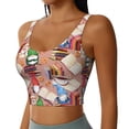 thumbnail image 2 of Vsdgher Gnomes Books Tea Cups Print Women Sleeveless Athletic Tank Top Built-in Bra Camisole Sports Vest for Yoga Running Fitness Exercise with Removable Pads, 2 of 8