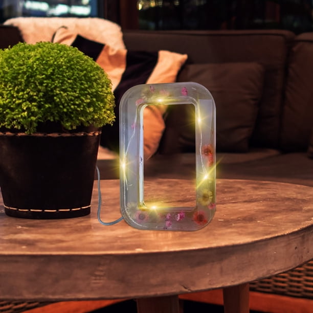 Lámpara de Letra de Resina con Alta Valor Facial, Adornos Florales, Lámpara de Noche, Resina, Floral, Decorativa, Lámpara de Mesa, Iluminación para Dormitorio, Lámpara de Noche para