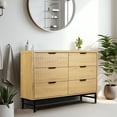 thumbnail image 2 of QuicMiou Fluted 6 Drawers Wood Dresser, 47.3" Wide Modern Chest of Drawers with Metal Legs, Curved Profile Design, Wide Storage Drawer Organizer for Bedroom, Living Room, Hallway, Natural Oak, 2 of 9