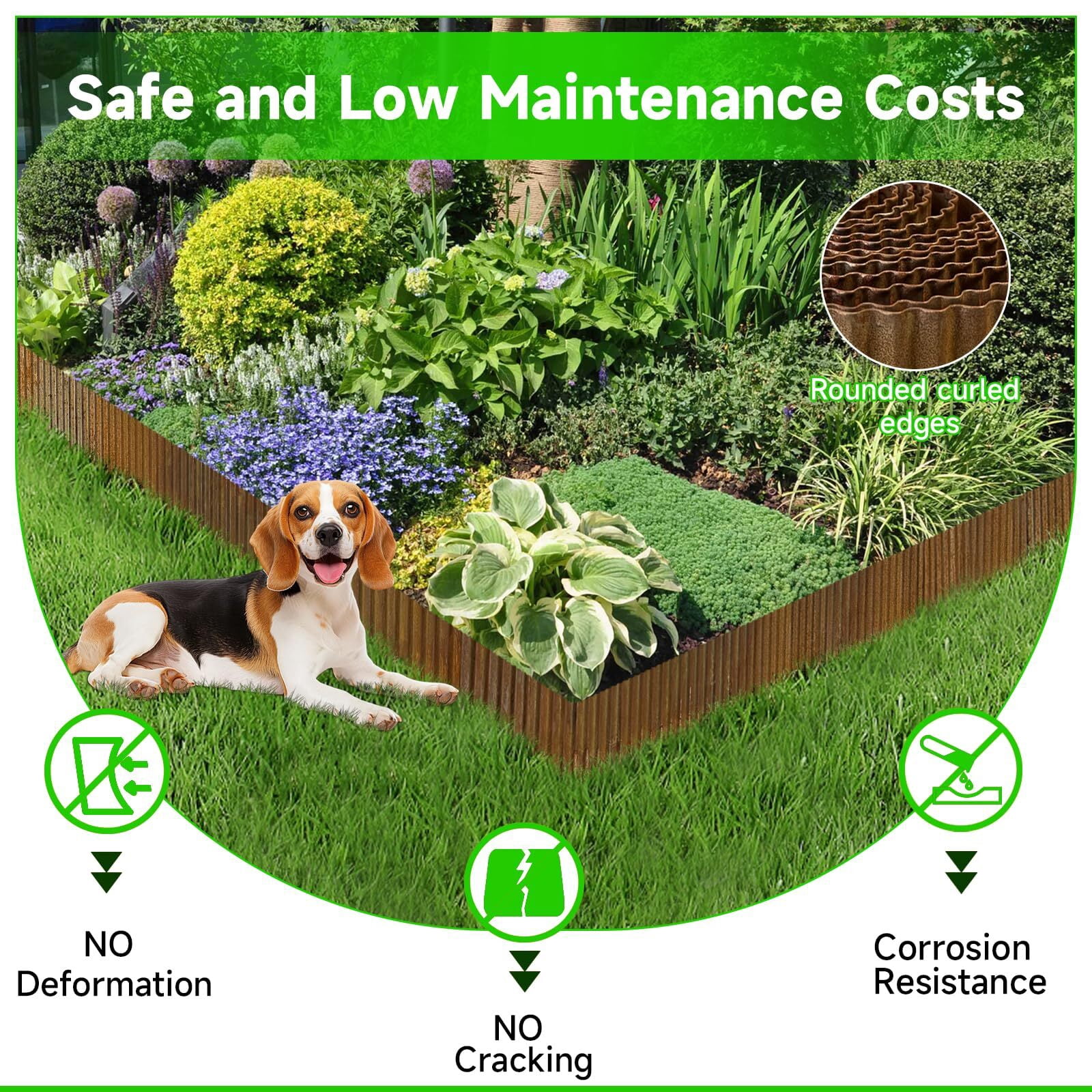 GTSABWAY 8"×20Ft Heavy Duty Corrugated Galvanized Steel Garden Landscape Edging, Flexible Hemmed Border for Weed & Mulch Control, Flower Beds Lawn & Tree Surrounds, Rusty