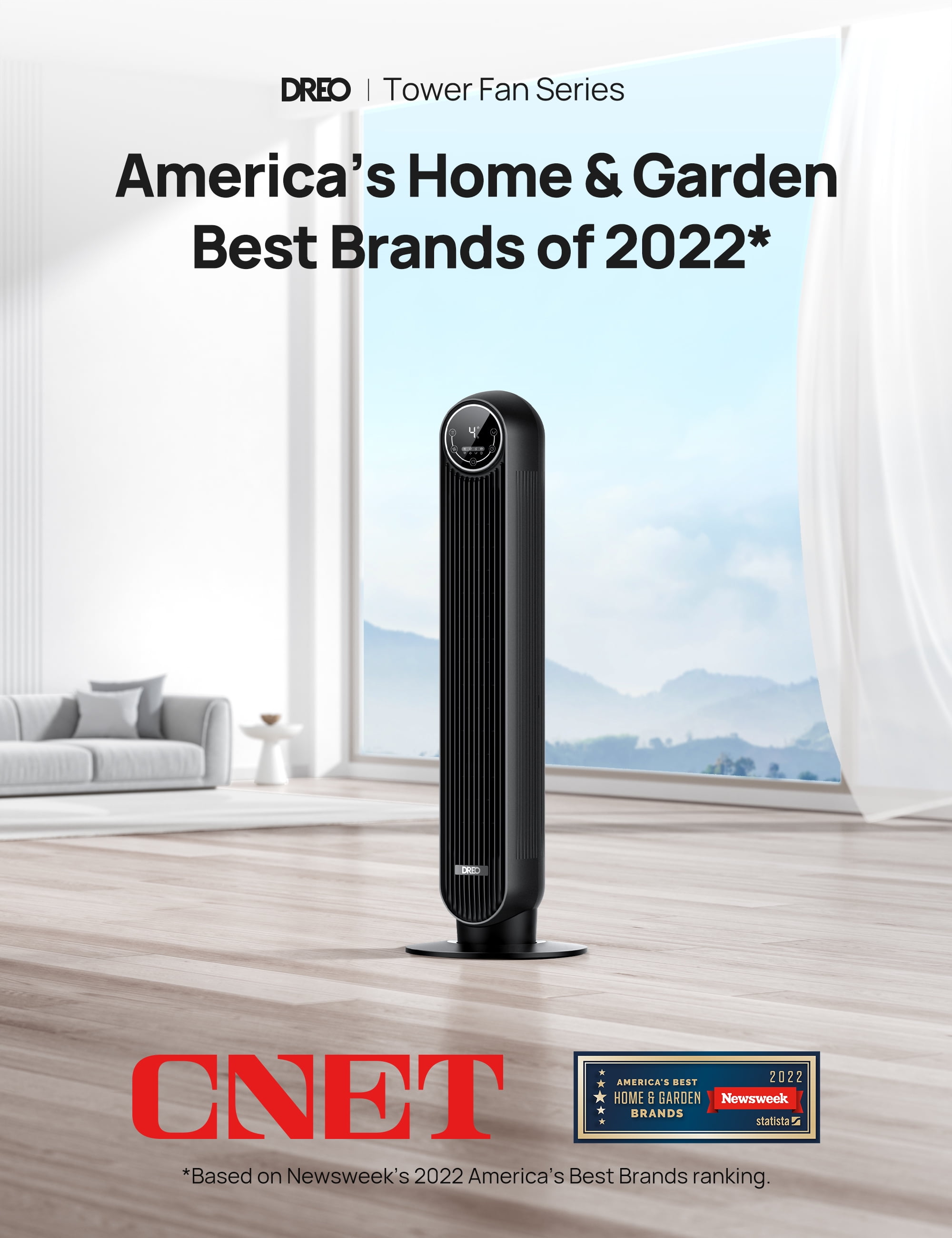 DREO Tower Fan for Bedroom, 24ft/s Velocity Quiet Floor Fan, 90° Oscillating Fans for Indoors with 4 Speeds, 4 Modes, 8H Timer, Standing Fans, Bladeless Fan, Black, Nomad One