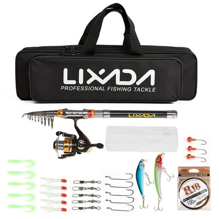Lixada Fishing Rod Reel Combo Telescopic Fishing Rod Spinning Reel Fishing Line Lures Hooks Swivels Saltwater Freshwater Travel Fishing Accessories (Best Saltwater Spinning Rods For The Money)