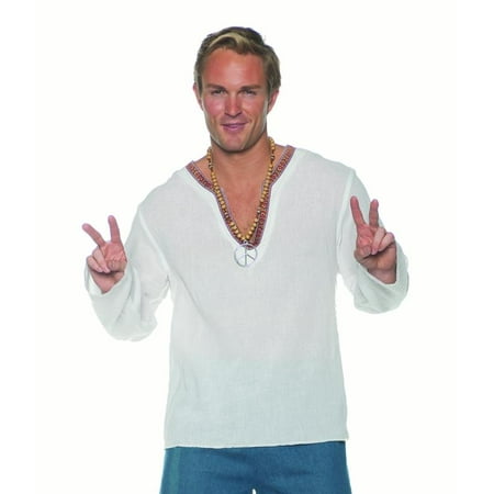 Hippie White Mens Adult 60S Dude Costume Accessory Shirt