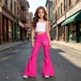 thumbnail image 5 of Tfken Children Soft Lightweight Pants Daily School Wear Flare Denim Pants Girls With Pockets Stretch Fashion Graphic Print Kids Classic Clothes Size 15-16 Years Pink, 5 of 5