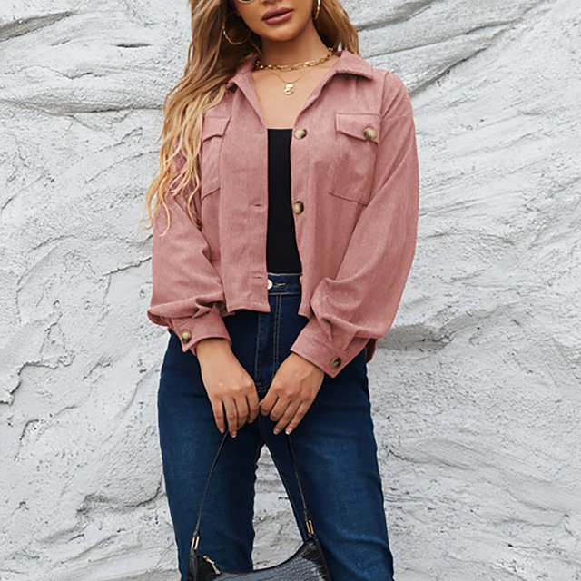 Chaqueta de Pana para Mujer Chaqueta de Manga Larga con Bolsillos en el Pecho para Otoño e Invierno Chaqueta Informal de un Pecho de Color Puro ANGGREK Otros