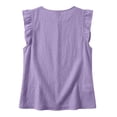thumbnail image 5 of Casual Blouse for Women V Neck Ruffle Tank Top Breathable Linen Blend Top Breathable Vacation Summer Shirts Purple 2XL, 5 of 8