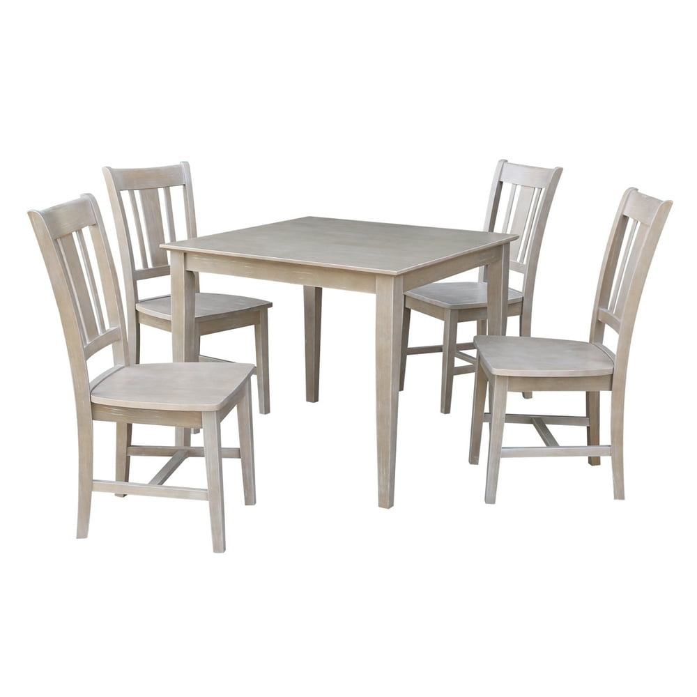36" x 36" Wood Dining Table and 4 San Remo Chairs in Washed Gray Taupe
