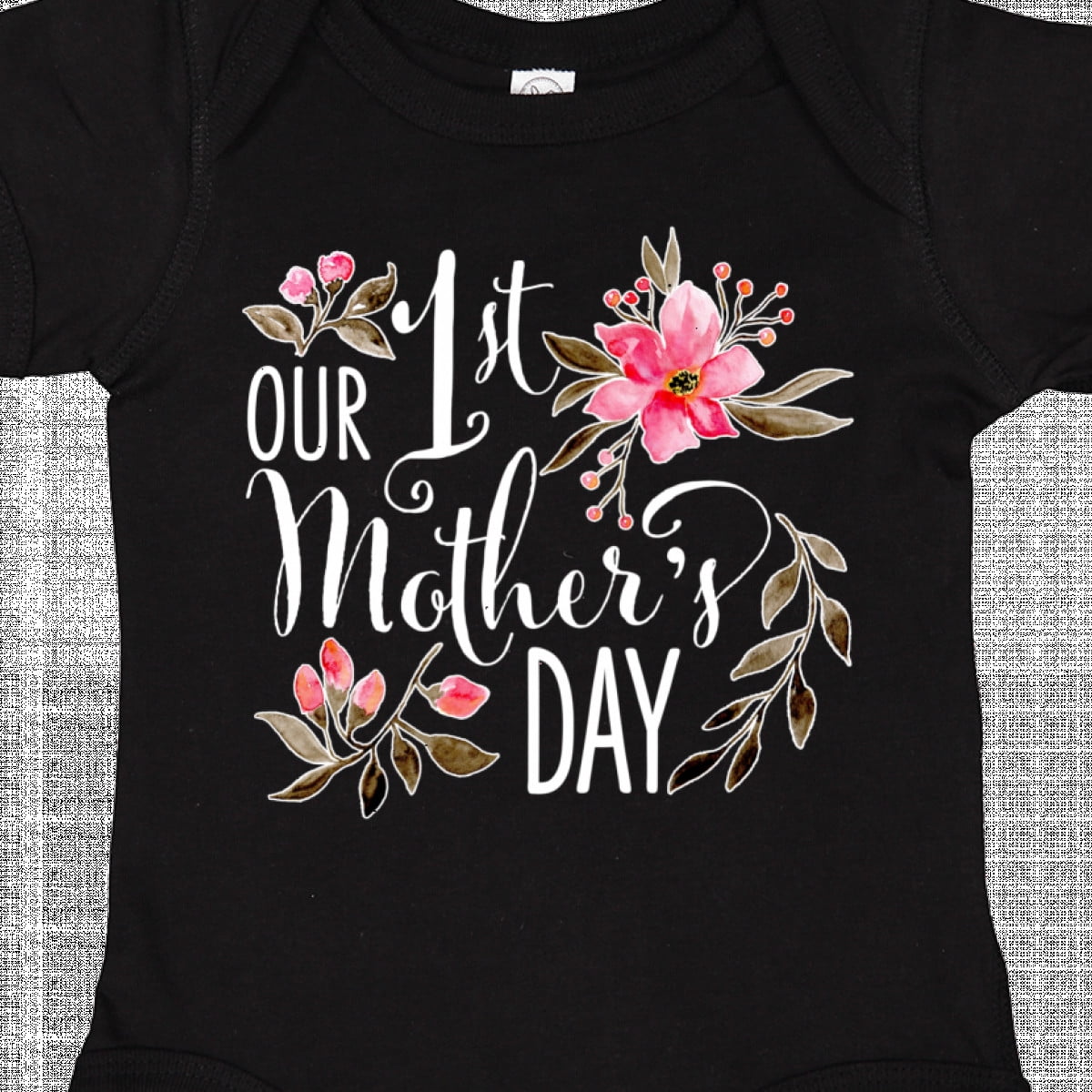 Inktastic Our First Mother's Day Pink Flowers Boys or Girls Baby Bodysuit