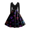 thumbnail image 5 of Valentines Day Dress Women V-Neck Long Sleeve A-Line Tie Bow Love Heart Printed Dresses Vintage Cosplay Party Dress Black XL, 5 of 5