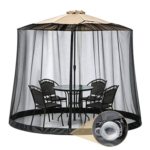 Mosquito Netting for Patio Umbrella 7.5-10 FT, Patio Umbrella Canopy Netting with Zipper Door and Water Tube