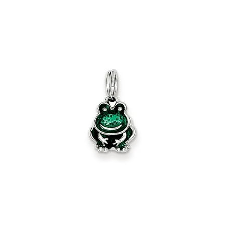 - 925 Sterling Silver Green Enamel Simple Frog Charm Pendant - 15mm