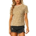 thumbnail image 1 of INSPIRE CHIC Haut en Velours à Sequins pour Femmes Col Rond Manches Courtes Blouse de Soirée TG Or, 1 of 7