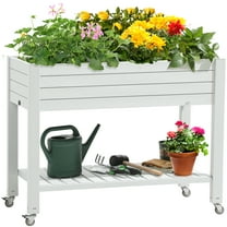 Dextrus 3.6x1.5x2.8FT Elevated Raised Garden Bed with Legs and Lockable Wheels, Outdoor Large Resin Patio Planter Box Stand with Drain Plug, Water Monitor and Storage Shelf for Plant Vegetable Flower
