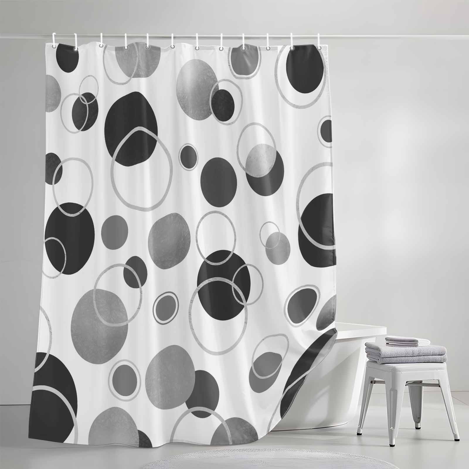 Grey Black Polka Dots Long Shower Curtain Set, Waterproof Shower Curtains for Bathroom, Modern Abstract Art Washable Fabric Cloth Bath Curtain for Bathtub Decoration with Hooks 72x84 Inches Geometric