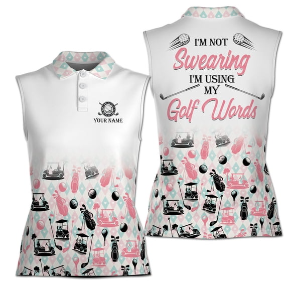 Custom Name Lovely Argyle Golf Pattern Golfer Women Sleeveless Polo XS-4XL
