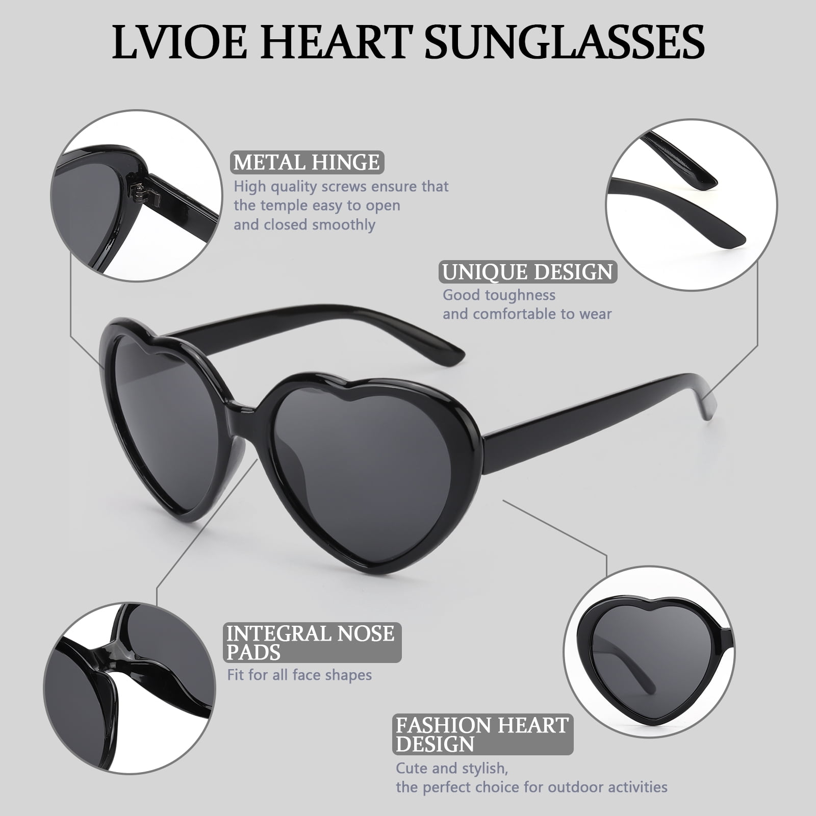 LVIOE Heart Sunglasses for Women, Polarized Heart Shaped Sunglasses with UV Protection Heart Style Retro Glasses for Shopping