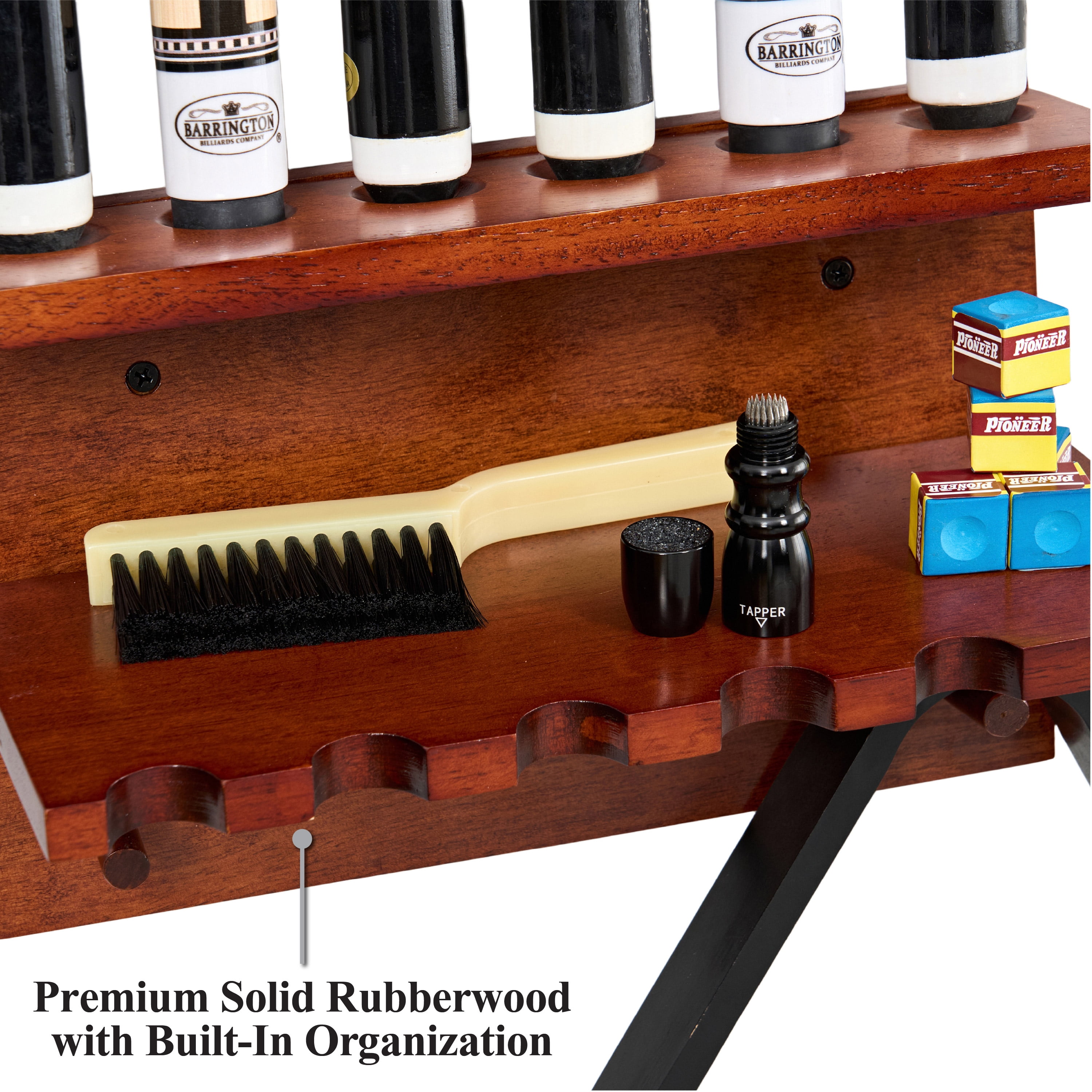 Wall Mount Pool Cue Rack with Six Slots and Accessory Storage by Barrington Billiards