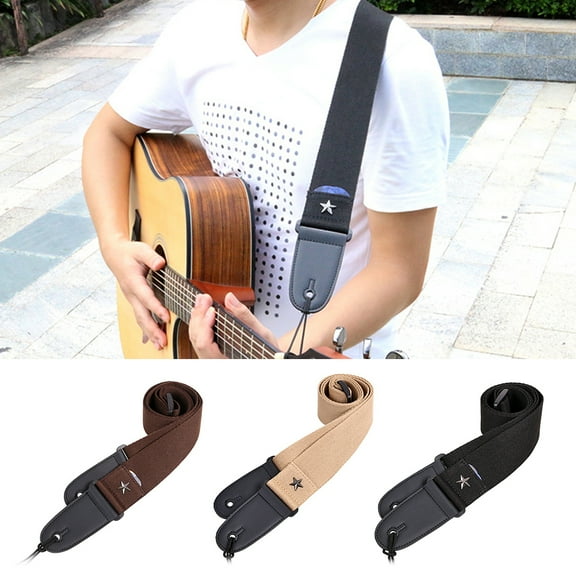 Windfall 1Pc Guitar Strap, Cotton Adjustable Faux Leather Ends Acoustic Electric Guitar Bass Sling Strap Guitar Accessory