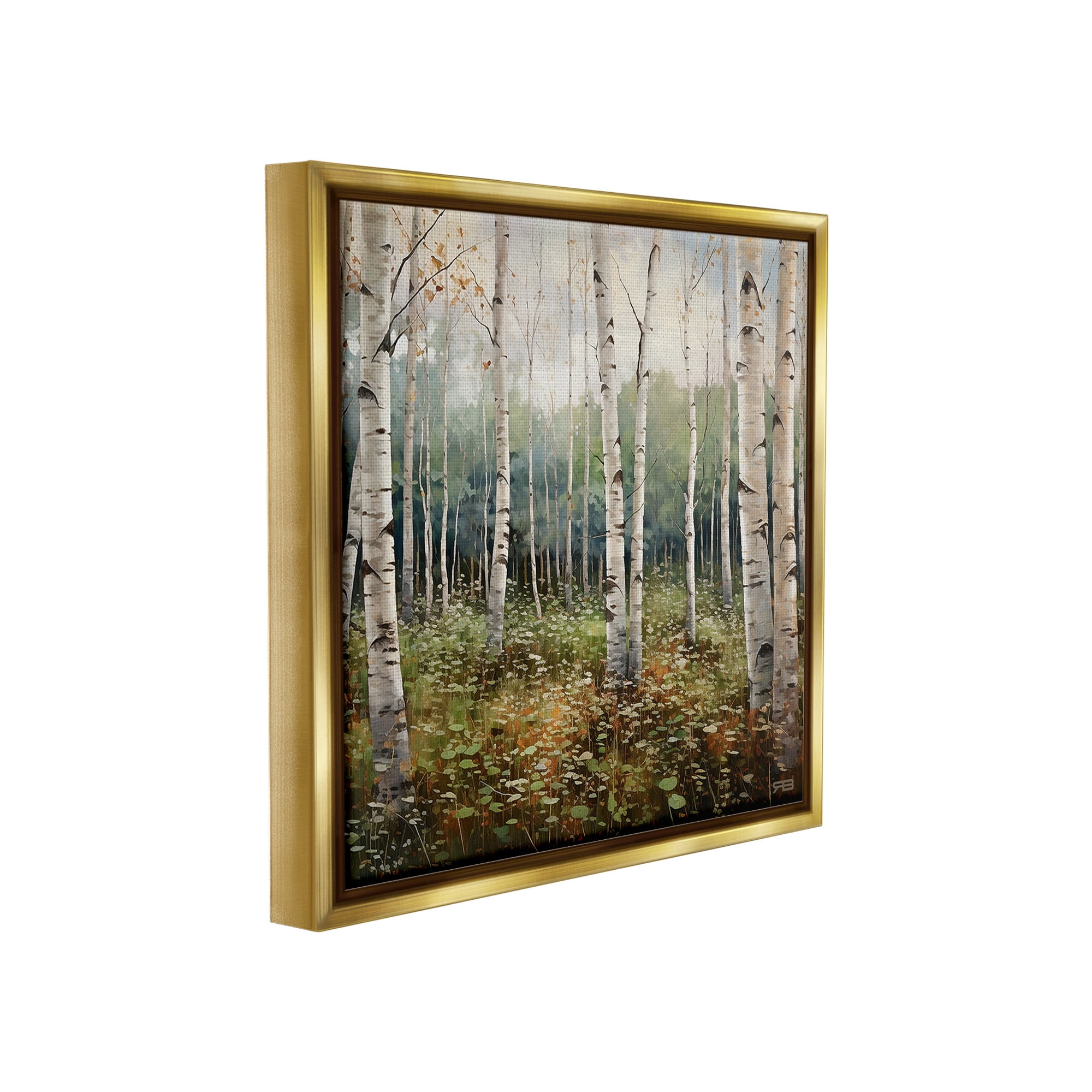 Stupell Industries Birch Forest Vegetation Landscape Painting Gold Floater Framed Canvas Art Print Wall Art, 18 x 18