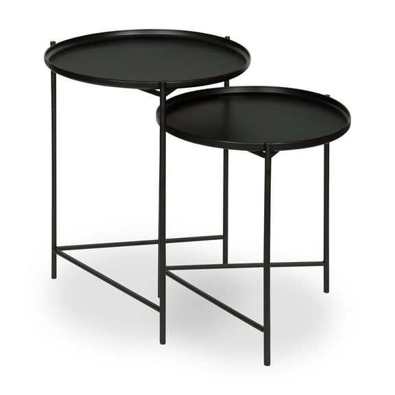 Kate and Laurel - Ulani Set of 2 Nested Round Metal End Tables, Black