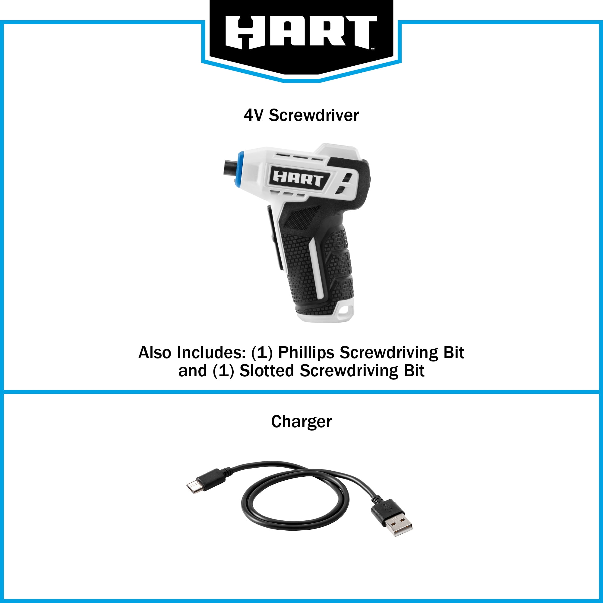 HART 4-Volt Rechargeable Screwdriver with Philips and Slotted Bit