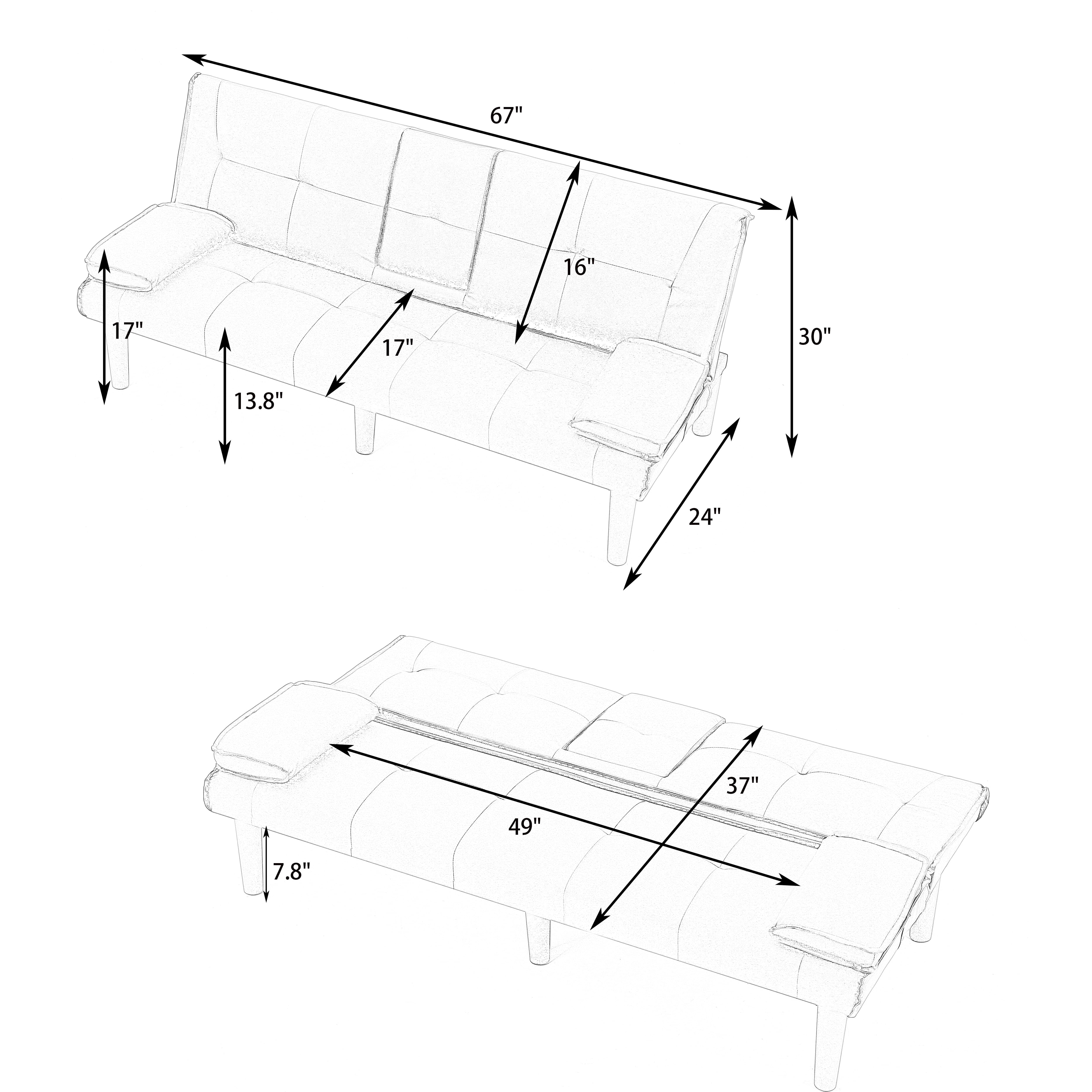 MAYEERTY 67" Convertible Sofa Bed PVC Loveseat Sofa with Cup Holder for Apartment, Living Room, Small Space, White
