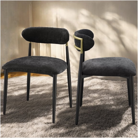 Modern Black Fabric Upholstered Side Chairs, Set of 2 for Dining Room Kitchen