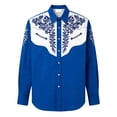 thumbnail image 5 of Mens Shirts Casual Carnival Western Cowboys Long Sleeve Top Festive Print Button Down Lapel Comfortable Shirt for Men Blue XXXL, 5 of 5