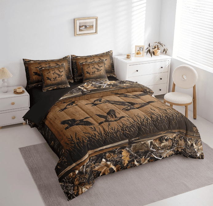 Manfei Mallard Duck 7pcs Twin Bedding Set - Cabin Vintage Hunting Fishing Style