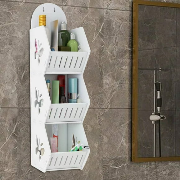Uuiauoio Wall Mounted Bathroom Storage Rack 3-Tier PVC Organizer for Shower, Laundry Room, Kitchen, Bath Space Saving Shelves Unit for Toiletries Towels Cleaning Supplies