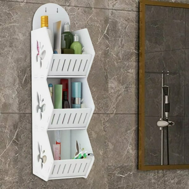 Uuiauoio Wall Mounted Bathroom Storage Rack 3-Tier PVC Organizer for Shower, Laundry Room, Kitchen, Bath Space Saving Shelves Unit for Toiletries Towels Cleaning Supplies