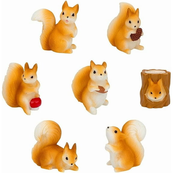 14Pcs Resin Squirrel Mini Figurines Autumn Trees Hazelnut Figurines Collection Tiny Forest Animal Squirrel Figurine for DIY