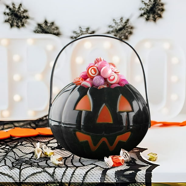 Fiudx Cubo de Calabaza de Halloween, Material de Pvc, Diseño Práctico de Asa, Decoración Festiva, Accesorio para Fiestas, Espectáculos, Tamaño 20 X 12 X 17,5 Cm, Juego de 1 Pieza