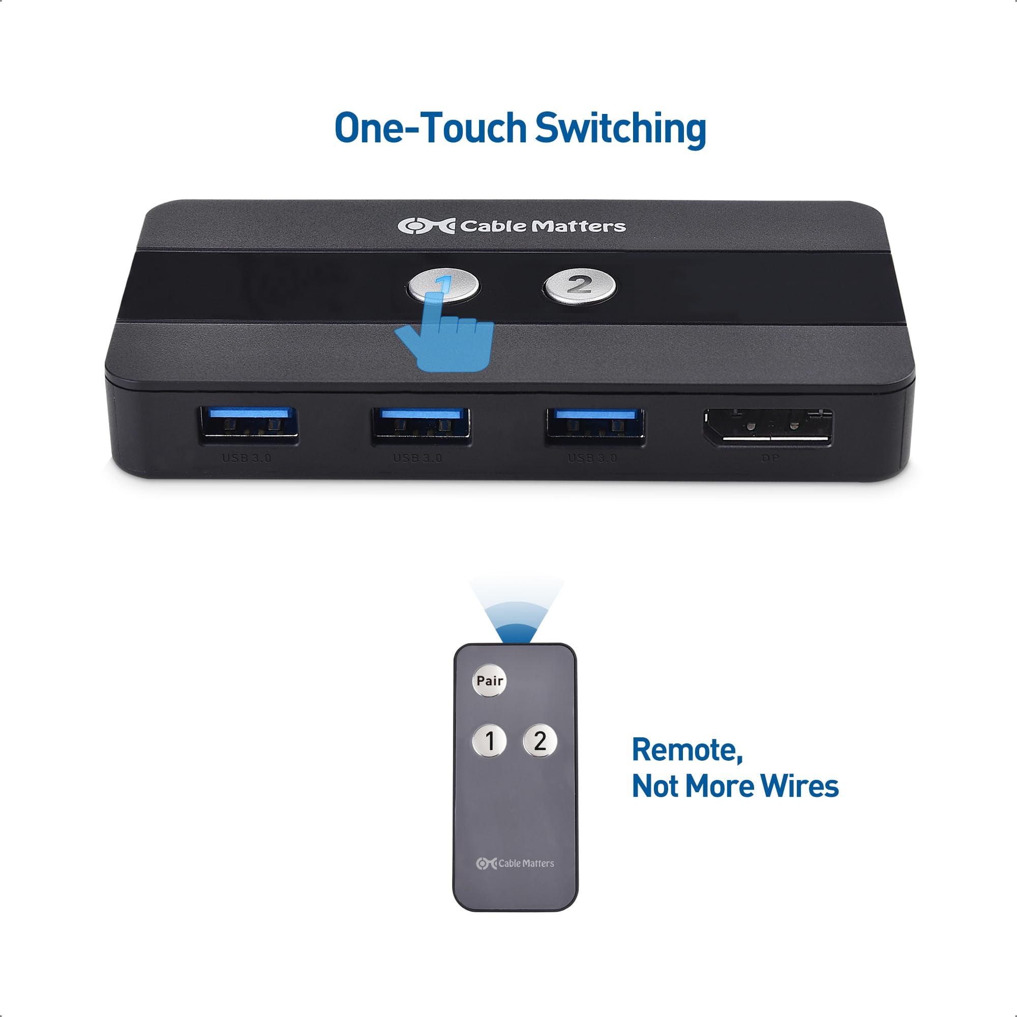 Cable Matters KVM Switch USB 3.0 DisplayPort 1.4 Per 2 PC: 8K@60Hz, 3 Porte USB E Telecomando Wireless Incluso