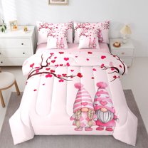 Homewish Happy Valentine'S Day 7-Piece Bedding Comforter Set For Female Men Adults,Kawaii Gnome King Bedding Sets,Love Heart Print Ultra Soft Bed Sheets,Breathable Home Decor,Reversible