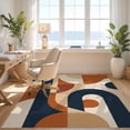 thumbnail image 3 of Design&I 8'x10' Washable Area Rug Sleek Flatweave Pet Friendly Navy and Terracotta Geometric Design Abstract Curved Shapes with Modern Flair for King Size Bedroom, Under Bed, 3 of 7