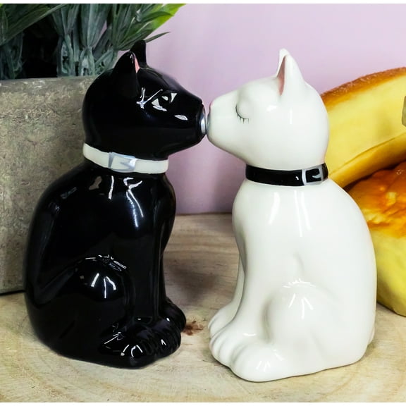 Ebros Gift Ceramic Black And White Kitty Cats Couple Salt And Pepper Shakers