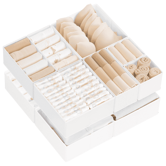 Criusia 16 Pack Drawer Organizer Clothes, Foldable Closet Organization and Storage for Nursery, Bedroom, white